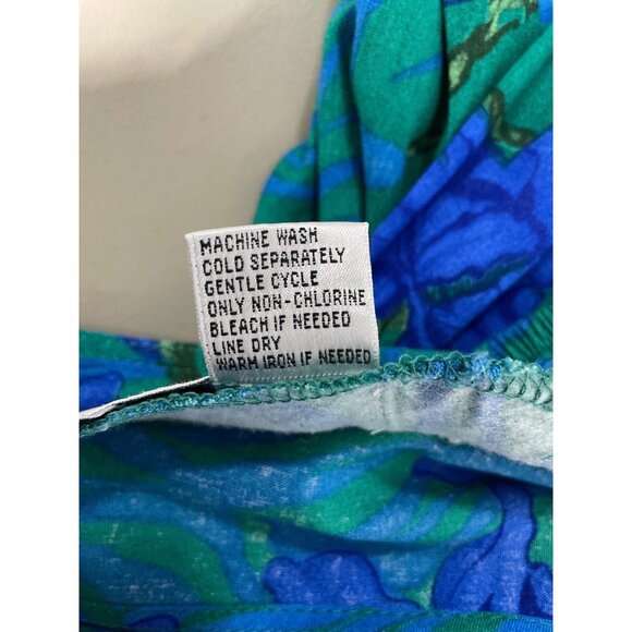 90s Betsy Lauren Maxi Dress Size 12 Floral Sleeveless Button Up Green Blue Boho - Picture 4 of 6